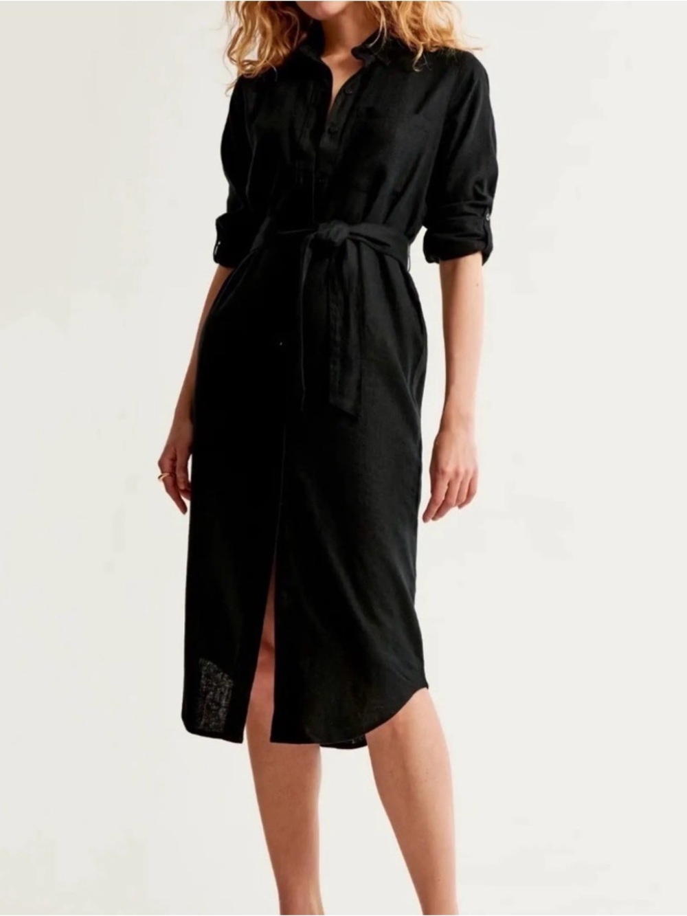 Abercrombie & Fitch Black Shirt Dress with Tie Waist size XL